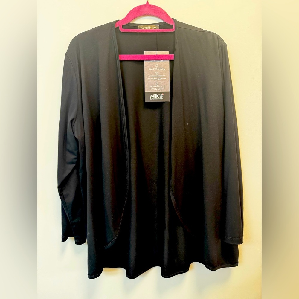 Miik.ca Wesley Cropped Waterfall Cardigan, Black, XL (NWT)